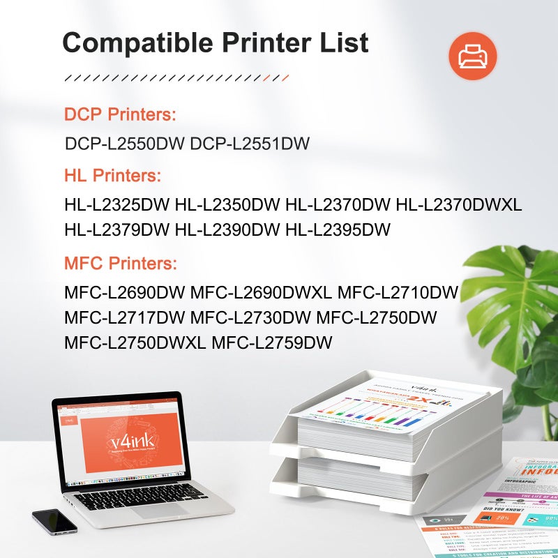 v4ink 2PK Compatible DR730 Drum Replacement for Brother DR-730 DR-760 Drum for Brother HL-L2325DW HL-L2350DW HL-L2370DW HL L2390DW L2395DW DCP-L2550DW MFC L2690DW L2710DW L2717DW L2750DW (NOT Toner) - Image 4